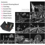 Scratch Painting Kits for Adults & Kids, Rainbow Painting Night View Scratchboard(A4), Crafts Set: 8 Sheets Scratch Cards with 6 tools in Bag - New York, Statue of Liberty, Seattle(America / Europe) MIASTAR