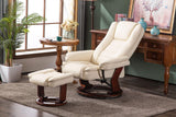 MCombo Swivel Recliner with Ottoman Chair, TV Chair Sets with Vibration Massage, for Small Space Living Room Bedroom 9096 9099 (Faux Leather, Cream White) MCombo