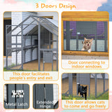 ZMAD Large Outdoor Cat House,56 ft² Luxury Wooden Run Enclosure Walk in Cat Catio Kitten Condo with 2 Cats Doors, 2 Playpen & Hiding Houses, Bridges, Walks, Roof Cover, Grey (Grey, 110 in) ZMAD