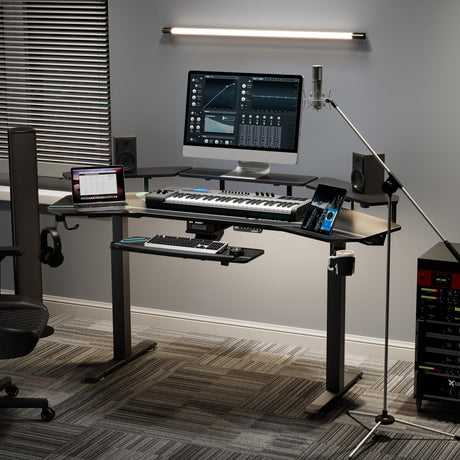 EUREKA ERGONOMIC Gaming Desk, Standing Desk Keyboard Tray, 72" Wing Shaped Music Studio Desk Electric Adjustable Height Desk Sit Stand Desk with LED Shelves, Gaming Recording Live Stream, Slot Design EUREKA ERGONOMIC