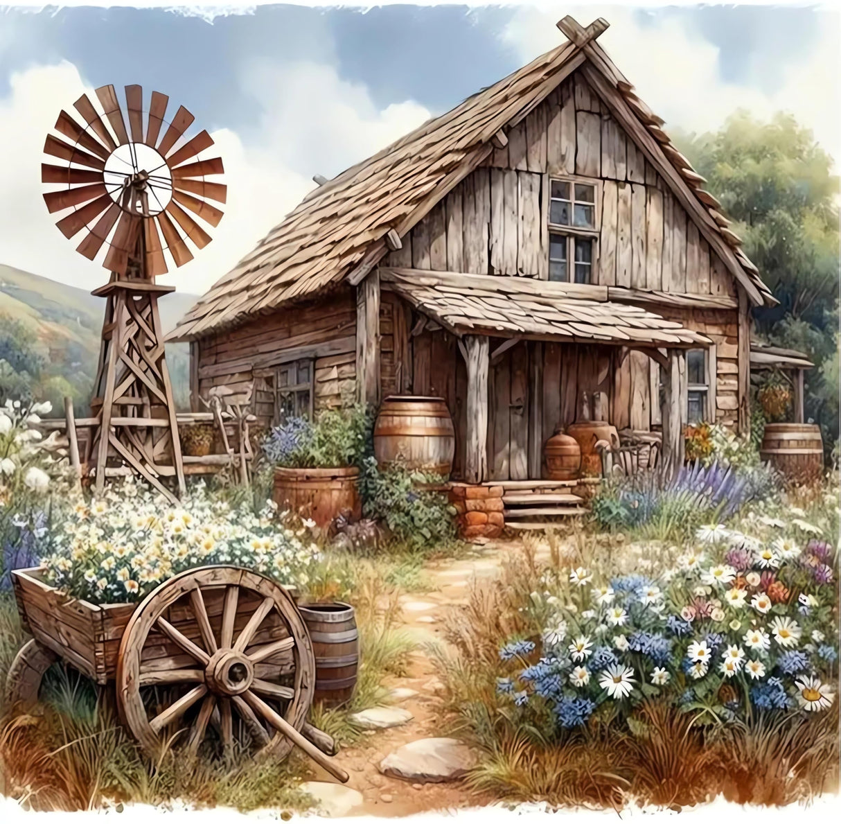 LILEIDECO Wooden House and Sunflowers Diamond Painting Kits for Adults DIY 5D Diamond Art Paint with Round Diamonds Full Drill Gem Art Painting Kit for Home Wall Decor Gifts 13.7x13.7inch LILEIDECO