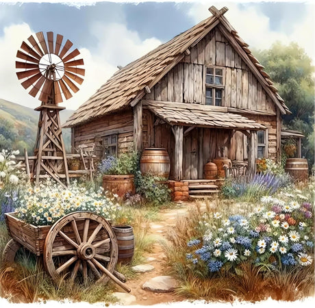 LILEIDECO Wooden House and Sunflowers Diamond Painting Kits for Adults DIY 5D Diamond Art Paint with Round Diamonds Full Drill Gem Art Painting Kit for Home Wall Decor Gifts 13.7x13.7inch LILEIDECO