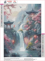 MXJSUA DIY Waterfall Diamond Painting Kits for Adults, Pavilion Scenery Diamond Gem Art Painting for Beginners, Diamond Picture with Full Round Drill Dots Craft Set Gift, 12 * 16 Inch MXJSUA