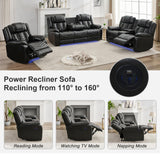Power Recliner Sofa Set 5-Seater with Zero Gravity,Bass Speaker,Wireless Charger,USB/Type-C Ports,LED Lights,Cup Holders,Faux Leather Electric Reclining Loveseat Couch Recliner Sets,2 Piece,Black Comfort Stretch