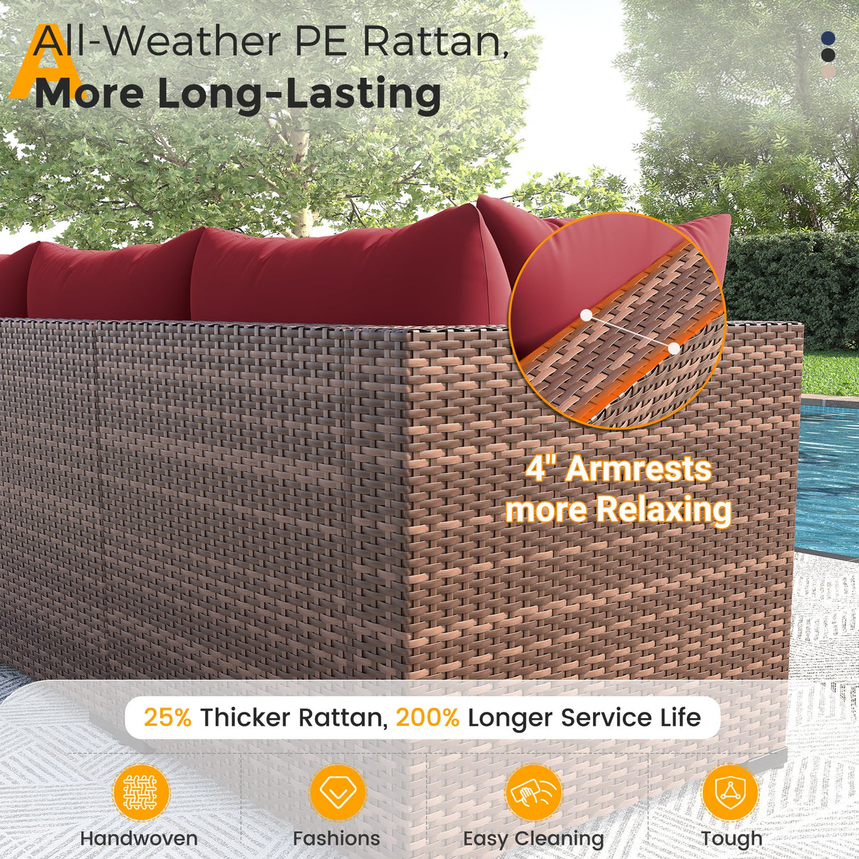 UDPATIO Outdoor Patio Furniture Set with Fire Pit Table, 8 Piece Outdoor Sectional Sofas, All-Weather Wicker Patio Conversation Set for Garden, Backyard Wine UDPATIO