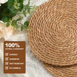 Round Woven Placemats 12 inch Set of 10 - Boho Rattan Placemats Natural Water Hyacinth Placemat, Farmhouse Weave Place Mats, Rustic Braided Wicker Table Mats for Dining Table,Home,Wedding Dimpola