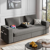 Maupvit 75” Loveseat Sofa with 2 Drawers, USB & Type-C Charging Port, Comfortable Linen Living Room Couch with Small Table Board, Upholstered Small Settee Fits Bedroom, Office, Grey Maupvit