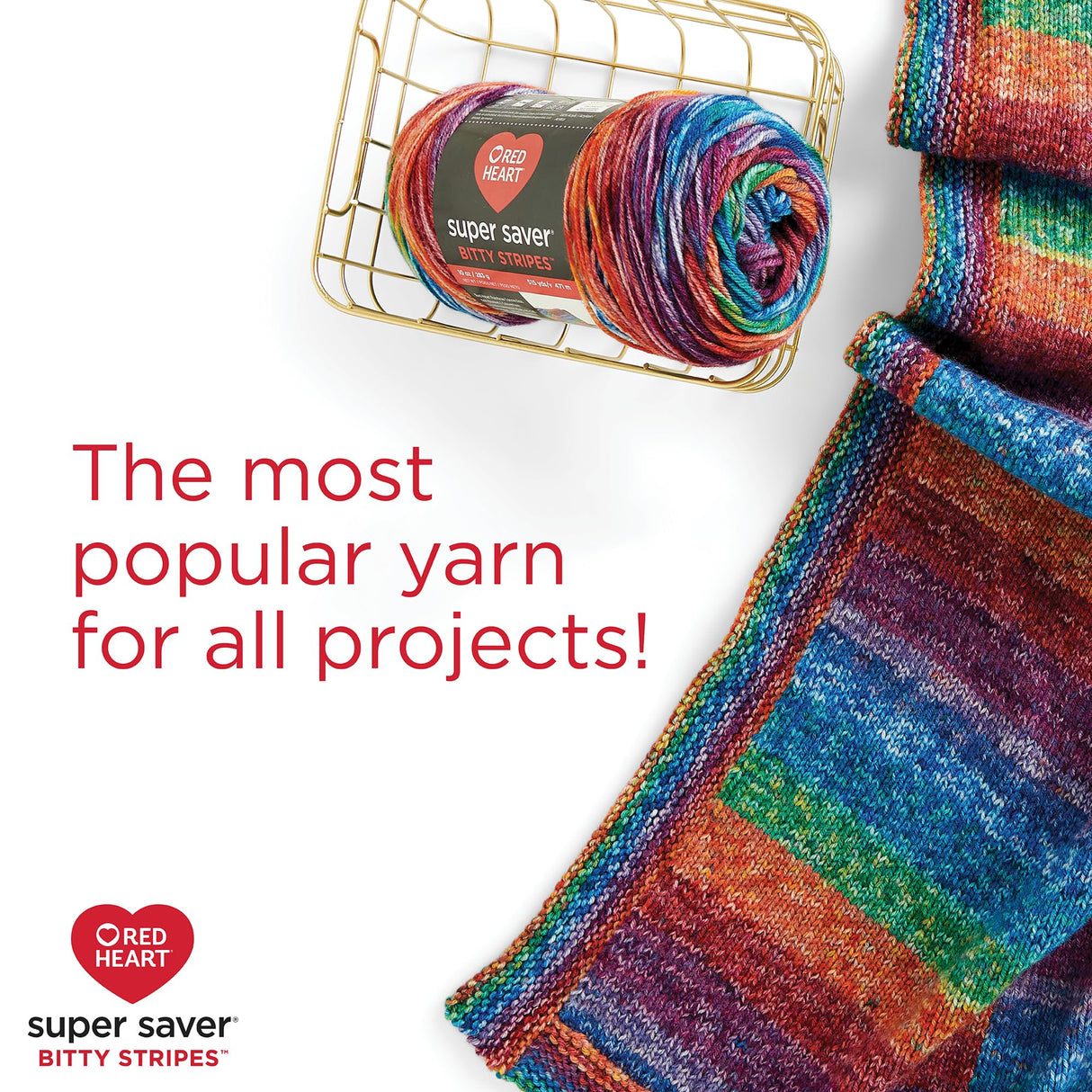 Red Heart Super Saver Bitty Stripe Crayon Box Yarn - 2 Pack of 10oz/283g - 100% Acrylic - #4 Worsted (Medium) - 515 Yards - Knitting/Crochet Red Heart