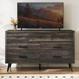 YITAHOME Dresser TV Stand for 55 Inch TV/7 Drawer Dresser Entertainment Center/Console Table with Black Metal Handles & Anti-Tipping Device for Living Room/Bedroom-Dark Rustic Oak YITAHOME