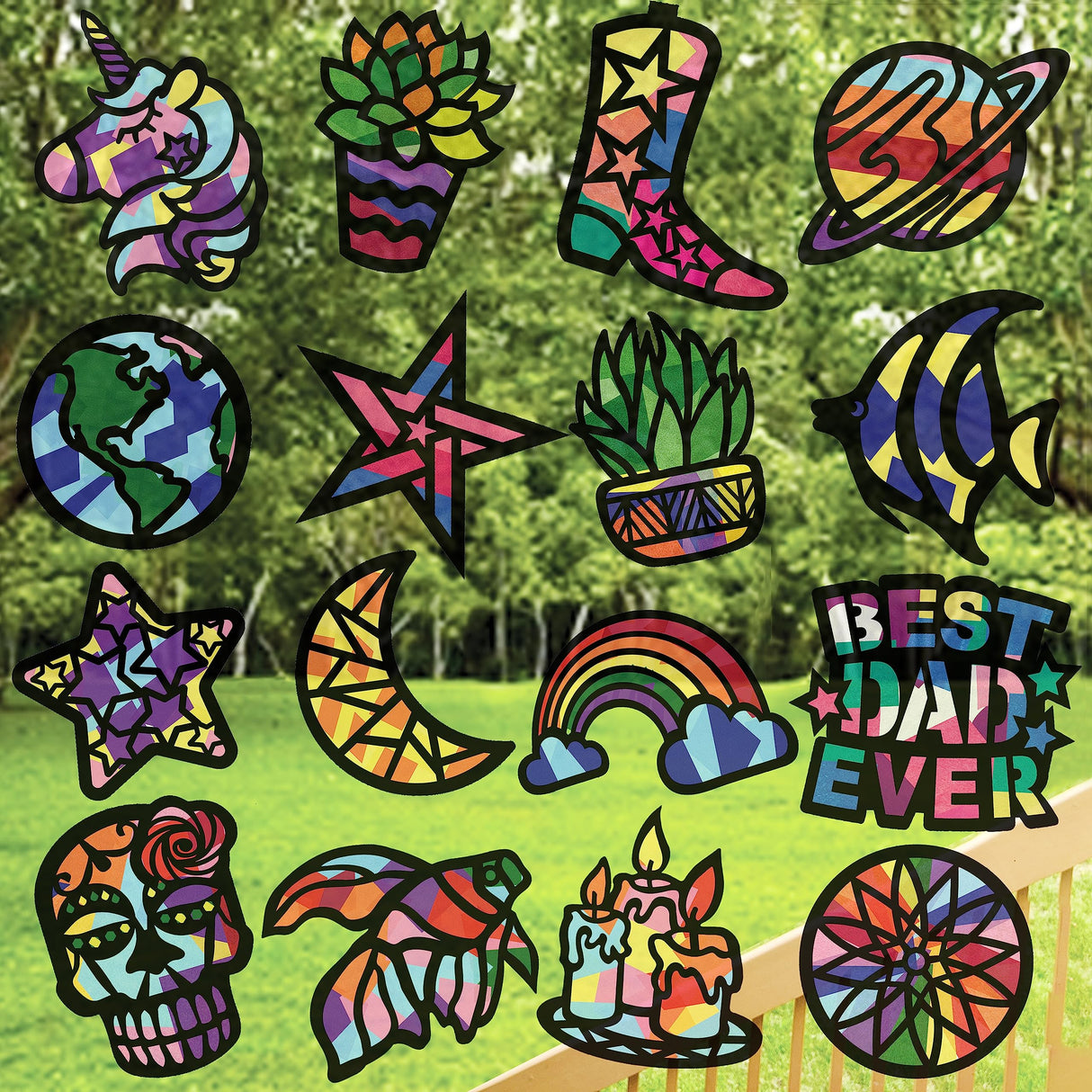 VHALE Suncatchers Craft 3 Sets (9 Cutouts) w Tissue Papers Stained Glass Effect Paper Sun Catcher Kit, Window Art, Classroom Crafts, Creative Art Projects, Kids Party Favors (Unicorn) VHALE