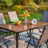 PHI VILLA 64" Rectangle Outdoor Dining Table, Patio Furniture Wood-Like Tabletop with Umbrella Hole for Patio Lawn Backyard Garden, Brown PHI VILLA