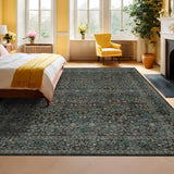 Vintage Dark Green Living Room Rug, 8x10 Washable Area Rugs for Dining Room Under Kitchen Table, Bedroom, Oriental Low Pile Stain Resistant Non-Slip Large Carpet (8x10 Dark Green) Hazo Haus
