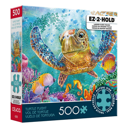 Ceaco - Steve Sundram - Turtle Flight - 500 Piece Jigsaw Puzzle – Oversized Pieces – Easy to Hold – EZ Hold