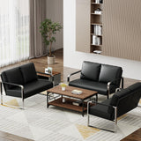POINTANT Love Seat Mini Couch Small Settee Loveseat Bench for Living Room, Faux Leather Loveseat Sofa Waiting Room Furniture for Small Spaces with Padded Cushion, Mid Century Modern Black Love Seats POINTANT