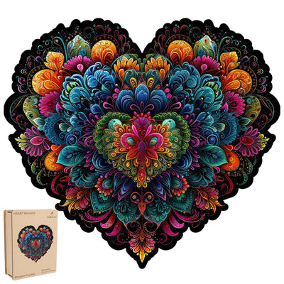 Ruikiyart Wooden Puzzles for Adults Lovers Mandala Heart Jigsaw Puzzles 500Pcs Unique Shapes Puzzles Great Gift for Adults and Couples on Valentine's Day,Women's Day,Thanksgiving 15.3x16.9 Inches