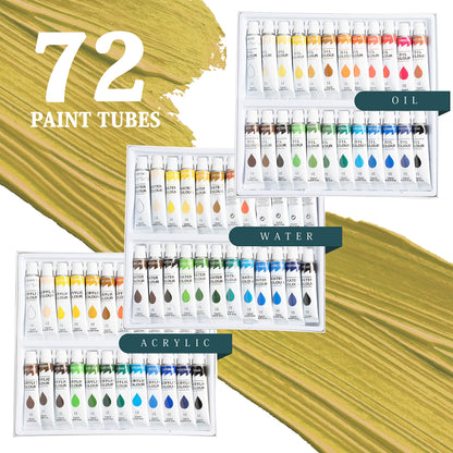 Large Deluxe Artist Painting Set, 139-Piece Professional Art Paint Supplies Kit w/Aluminum Field & Wood Table Easel for Adults, Acrylic, Oil, Watercolor Paints, Brushes, Canvases, Sketch Pads & More