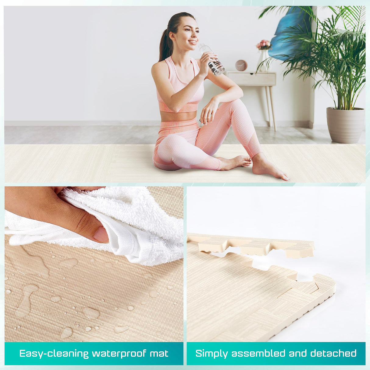 Yes4All 12SQ.FT Wood Grain Puzzle Exercise Mat Protective Flooring, EVA Interlocking Foam Floor Tiles with Border for Home Yes4All