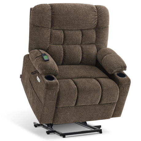 MCombo Dual Motor Power Lift Recliner Chair with Massage and Dual Heating for Elderly, Lay-Flat for Sleeping, Extra Wide for Big and Tall, Fabric R7070 (Coffee) MCombo