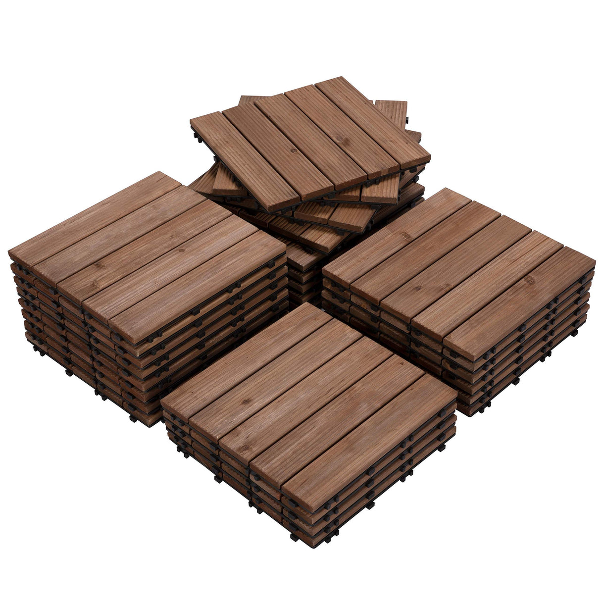 Yaheetech 27PCS Interlocking Patio Deck Tiles 12 x 12in Wood Floor Tiles Outdoor Flooring for Patio Garden Deck Poolside Brown Yaheetech
