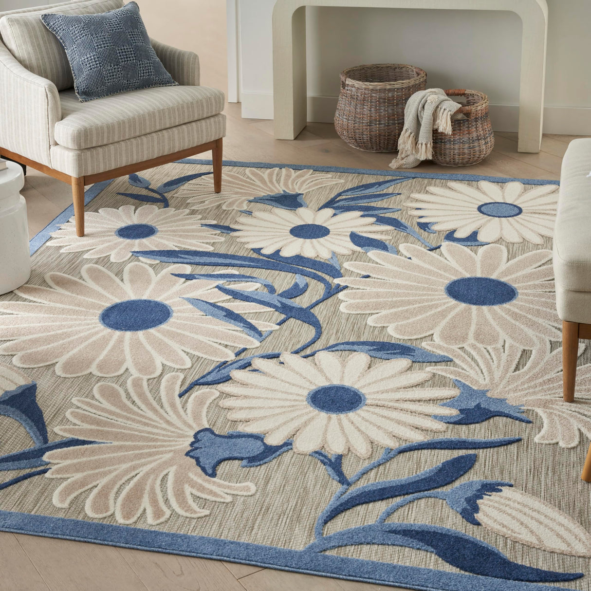 Nourison Home Aloha 108x144 Contemporary Fabric Rug in Blue/Gray Finish Nourison