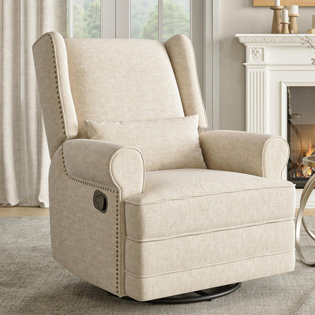 RoyalCraft Swivel Recliner Chair with Extra Large Footrest, Comfy Upholstered Glider Rocking Chair for Living Room, Bedroom and Ofice, Beige RoyalCraft