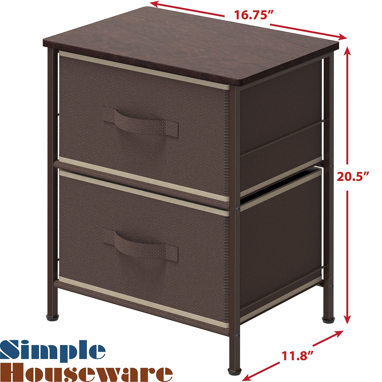 Simple Houseware Night Stand Dresser for Bedroom 2-Tier Organizer Drawer Storage Tower, Brown Simple Houseware