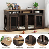 PeakPursuit 71" Extra Large Dog Crate Furniture,Wooden Double Dog Crates Kennel Cage,Furniture Style TV Stand Side End Table for 2 Dogs with Removable Divider for Large Dogs,Dark Walnut/Light PeakPursuit