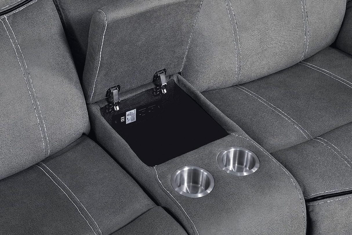 Acme Zubaida Reclining Loveseat with USB Dock and Console in 2-Tone Gray Velvet Acme