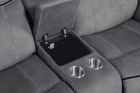 Acme Zubaida Reclining Loveseat with USB Dock and Console in 2-Tone Gray Velvet Acme