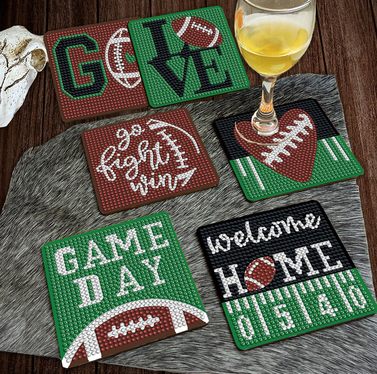 Nilyzit 6pcs DIY Football Diamond Painting Coasters Kits for Adults Small Western Diamond Art Kits for Beginners Football Coasters Paint-by-Number Kits Crystal Art Nilyzit