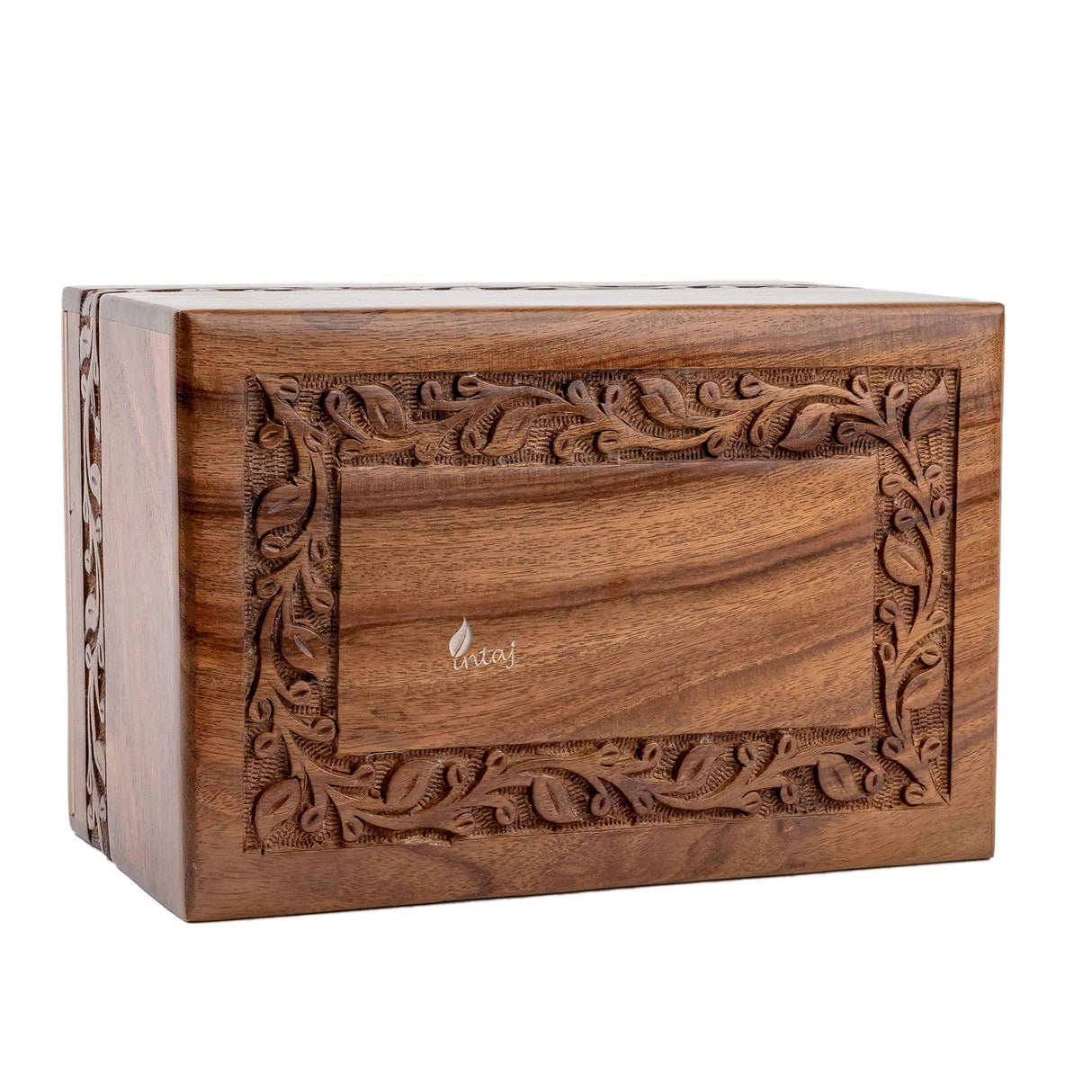 INTAJ Borders Wooden Urns for Human Ashes Adult Funeral Urn, Wooden Cremation Urns for Ashes Engraving, Wooden Box (L (9x6x5) 185 Cu/in, Custom INTAJ
