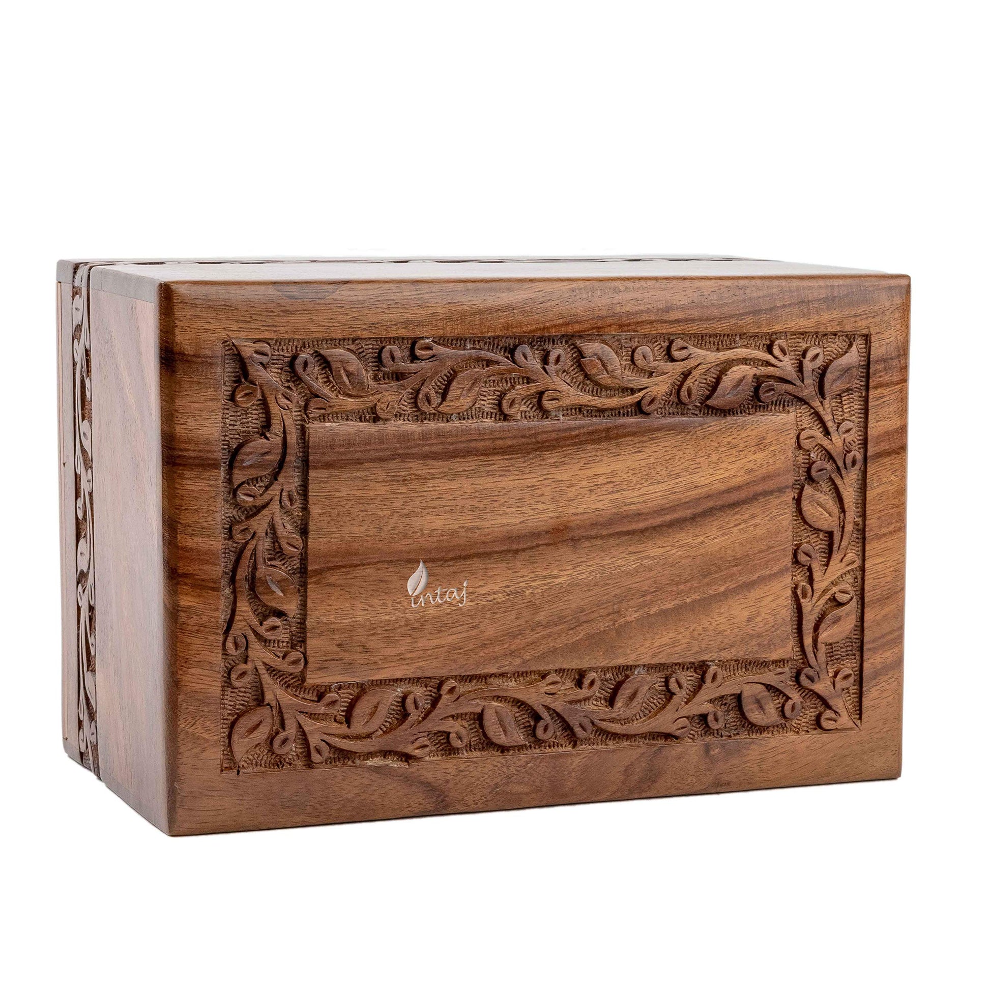 INTAJ Borders Wooden Urns for Human Ashes Adult Funeral Urn, Wooden Cremation Urns for Ashes Engraving, Wooden Box (L (9x6x5) 185 Cu/in, Custom - WoodArtSupply