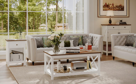 ChooChoo Farmhouse Nightstand with Charging Station, Wooden Top Bedside End Table with Drawer and Storage Space for Bedroom, White ChooChoo