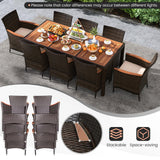 Tangkula 9 Piece Outdoor Dining Set, Patio Wicker Furniture Set with Acacia Wood Table Top w/Umbrella Hole, Rattan Dining Table Chairs Conversation Set Perfect for Outdoor and Indoor Tangkula
