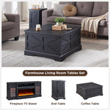 JXQTLINGMU Farmhouse Lift Top Coffee Table with Storage, 36" Wood Square Center Table with Large Hidden Compartment, Rustic Lift Tabletop Dining Table for Home Living Room, Black JXQTLINGMU