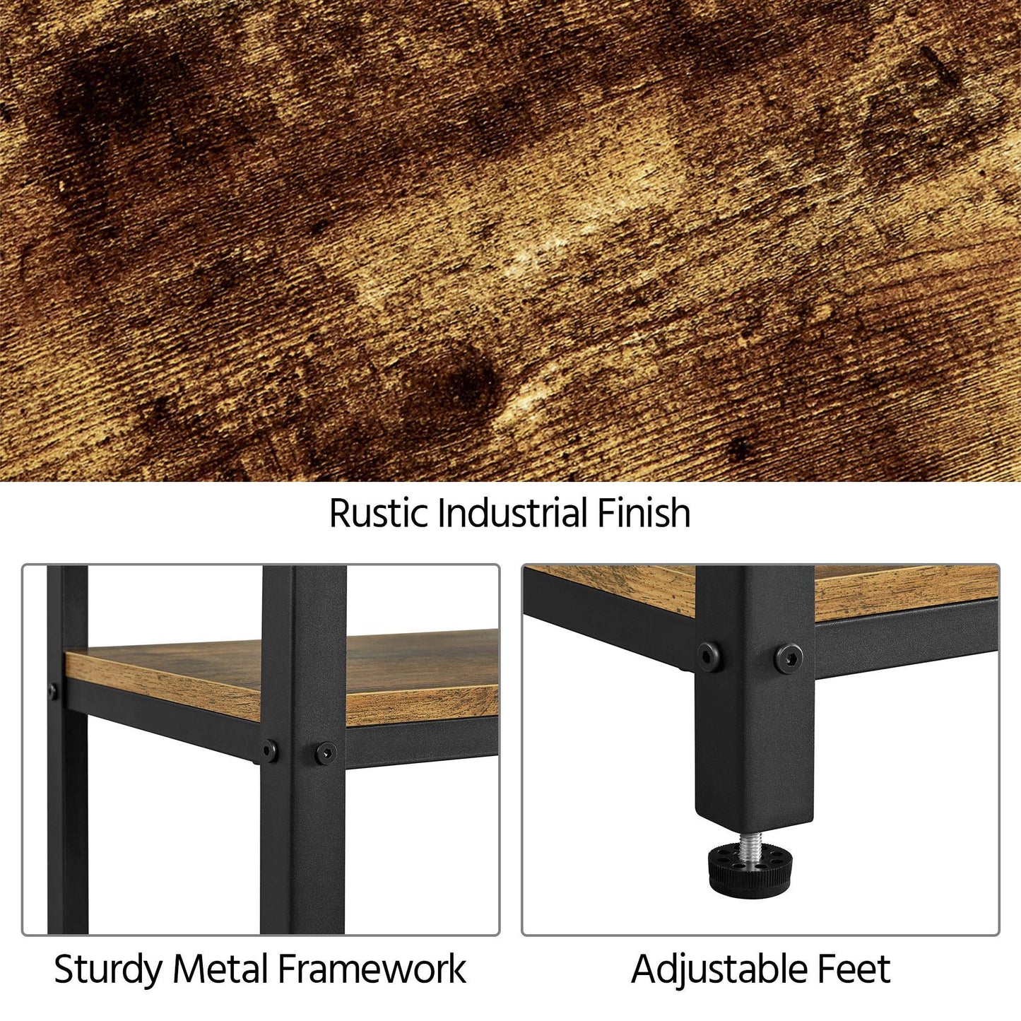 Yaheetech Tall End Table Set of 2, 18x14x29.5 inch Industrial Side Table with Strong Wooden Shelves, 2PCS Slim 3-Tier Telephone Table with Metal Frame for Living Room, Small Places - Rustic B - WoodArtSupply