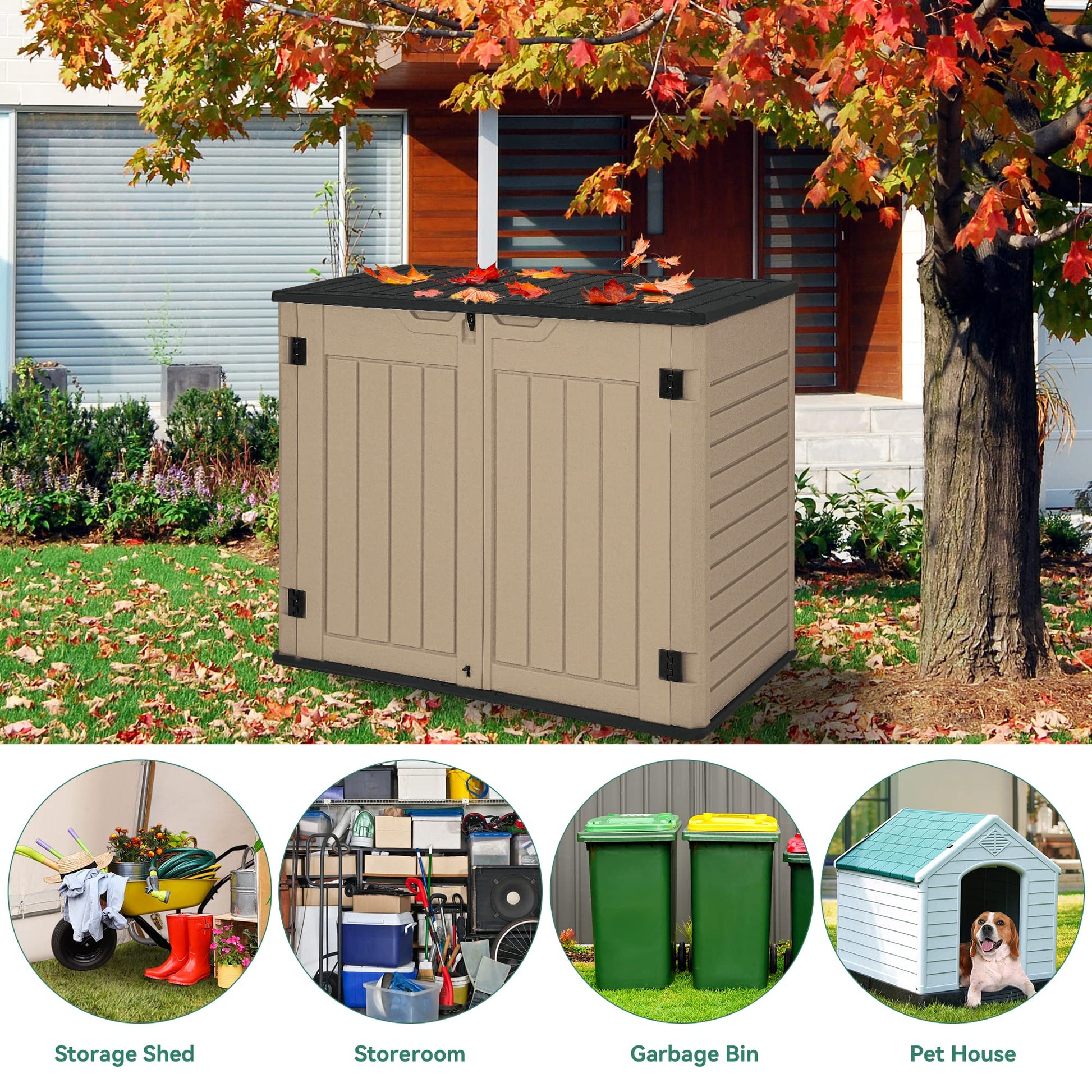 YITAHOME Outdoor Horizontal Storage Sheds w/o Shelf, 35 Cu Ft Lockable Resin Waterproof Shed, Ideal for Garden Tools, Easy to Assemble, Brown - WoodArtSupply