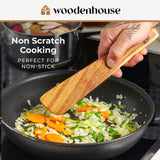 Wooden Spatula for Cooking, Kitchen Set of 4, Natural Teak Wooden Utensils including Paddle, Turner Spatula, Slotted Spatula and Wood Scraper. Nonstick cookware. WOODENHOUSE LIFELONG QUALITY