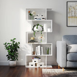 Yusong Modern 5-Tier Geometric Bookcase in White - Stylish S-Shaped Bookshelf for Home & Office Yusong