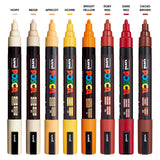Posca Markers Set, 8 Medium Paint Markers 5M – Warm Tones – Ivory, Beige, Apricot, Ochre, Bright Yellow, Ruby Red, Dark Red, Cacao Brown posca