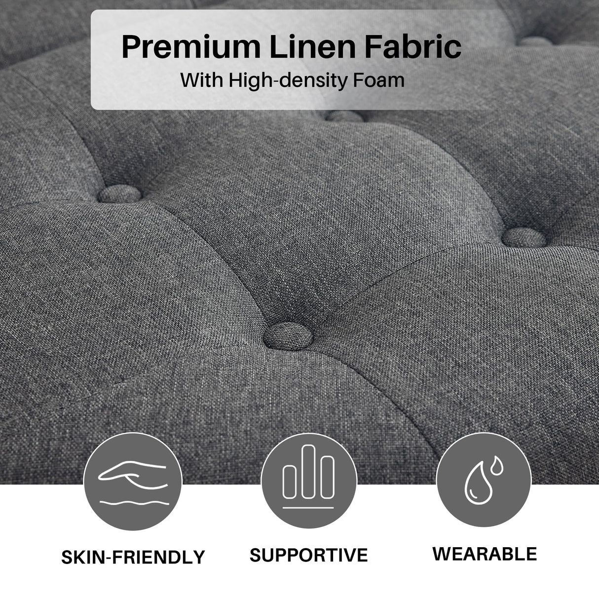 Redlife 35" Wide Round Ottoman with Storage, Storage Ottoman Coffee Table, Tufted Round Ottoman Coffee Table Linen Fabric Round Coffee Table Ottoman with Storage (Dark Grey) Redlifeᅟᅠ