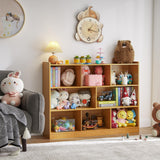 3-Tier Bookshelf, 8-Section Wooden Bookcase, Storage Organizer with Anti-Tilt Device, Modern Storage Display Cabinet for Living Room, Classroom, Kid’s Room (Natural) Onirw