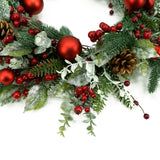 AMF0RESJ 20 inch Artificial Christmas Wreath Winter Wreath with red Ball,red Berry,Pine Needles for Indoor Outdoor Farmhouse Home Wall Window Festival Wedding Decor AMF0RESJ