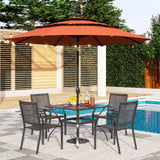 PHI VILLA 5 Pieces Patio Dining Set for 4 with 10ft Patio Umbrella, Metal Outdoor Stackable Wrought Iron Chair Set of 4 & 37" Metal Dining Table,3 Tier Vented Market Table Orange Red Umbrella PHI VILLA