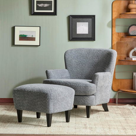 Christopher Knight Home Winnie Boucle Upholstered Wingback Accent Chair and Ottoman Footrest, Living Room Lounge Chair and Ottoman Set, Bedroom Comfy Reading Chair with Footrest Stool, Dusty Blue Christopher Knight Home