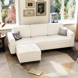 Lonkwa Sectional Sofa Couches for Living Room, 78'' Beige 3 Seater L-Shaped Couch with Storage Ottoman, Comfy Fabric Convertible Sectionals Sofas with Chaise for Apartment, Office, Small Space Lonkwa