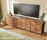 Huuger 70 Inch Dresser for Bedroom, TV Stand for 65, 75, 80 Inch TV, 12 Drawer Long Dresser, Large Dresser for Bedroom, Wide Chest of Drawer with Storage, Fabric Drawer for Living Room, Rustic Brown Huuger