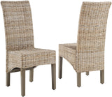 Crosley Furniture Edelyn Natural Rattan Dining Chairs Set of 2, Farmhouse Kitchen Accent Chair with Cushion, Kubu Rattan/Gray Crosley Furniture