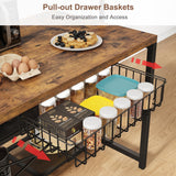 Jocoevol Kitchen Island with Storage, Bakers Rack with Power Outlet, Island Table for Kitchen, Bakers Rack with Storage, Large Kitchen Island Table, Coffee Bar Table with Shelf,5 Racks, Rustic Brown Jocoevol