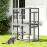 COZIWOW Catio Outdoor Cat Enclosure Window Access, Wooden Cat House Shelter, Kitty Cage with 3 Platforms for Patio Indoor (Grey) COZIWOW